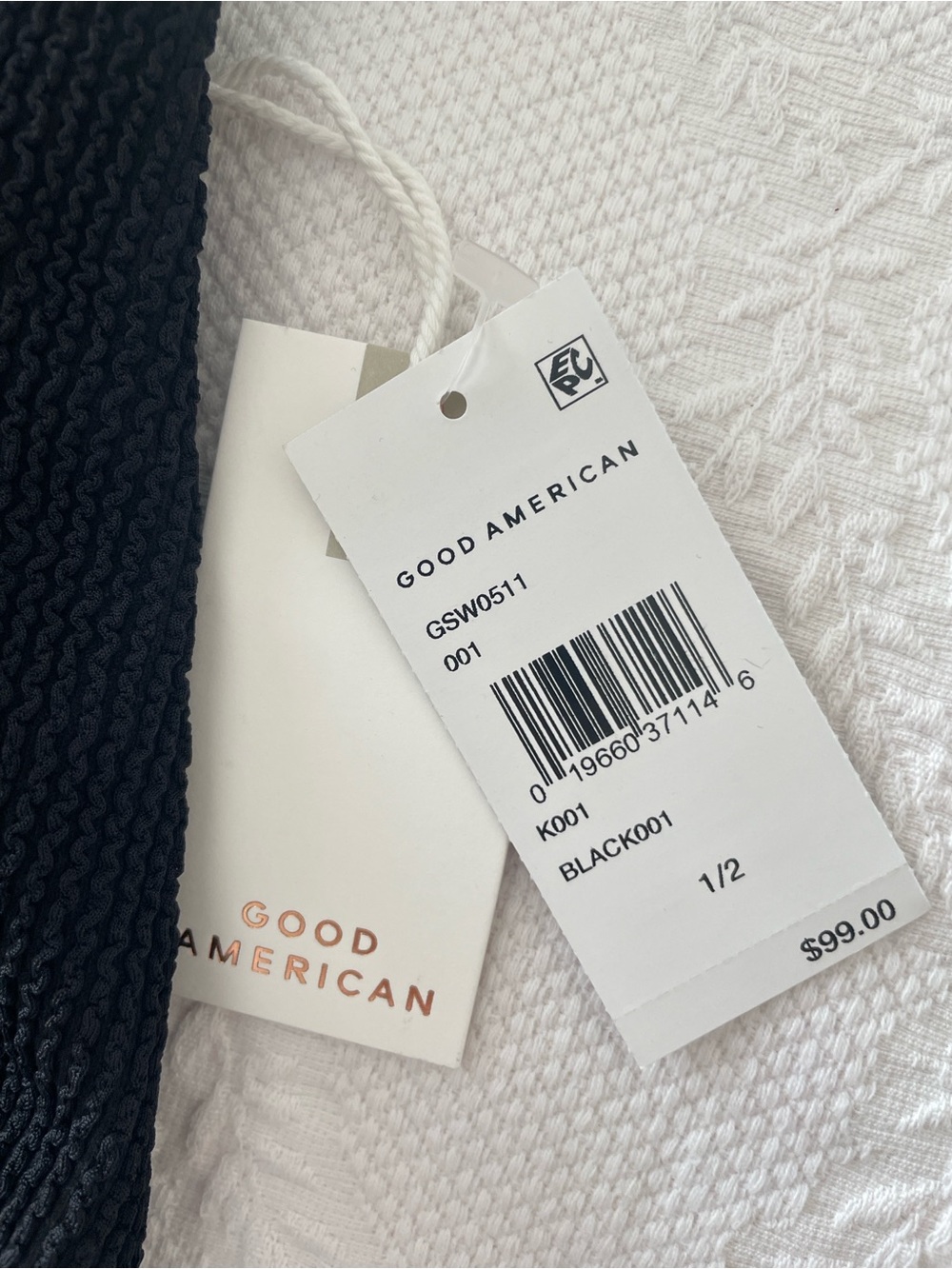 Good American Always Fits Black Textured Scoop-Back Swimsuit Size S/M NWT - Picture 7 of 8